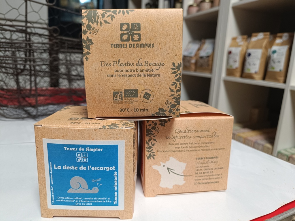 Tisane composée "La sieste de l'escargot "Terres de simples" sachet compostable