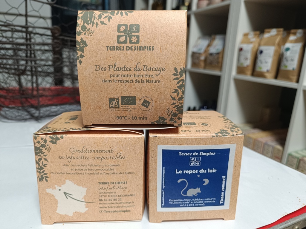 Tisane composée "Le repos du loir" "Terres de simples" sachet compostable